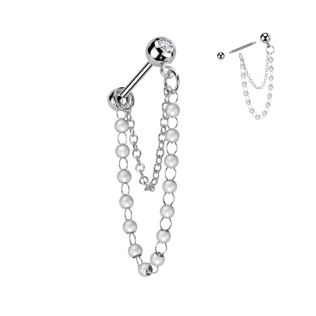 Double Chain & Pearl Bezel-Set Crystal Ball Back 16g