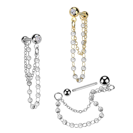 Double Chain & Pearl Bezel-Set Crystal Ball Back 16g