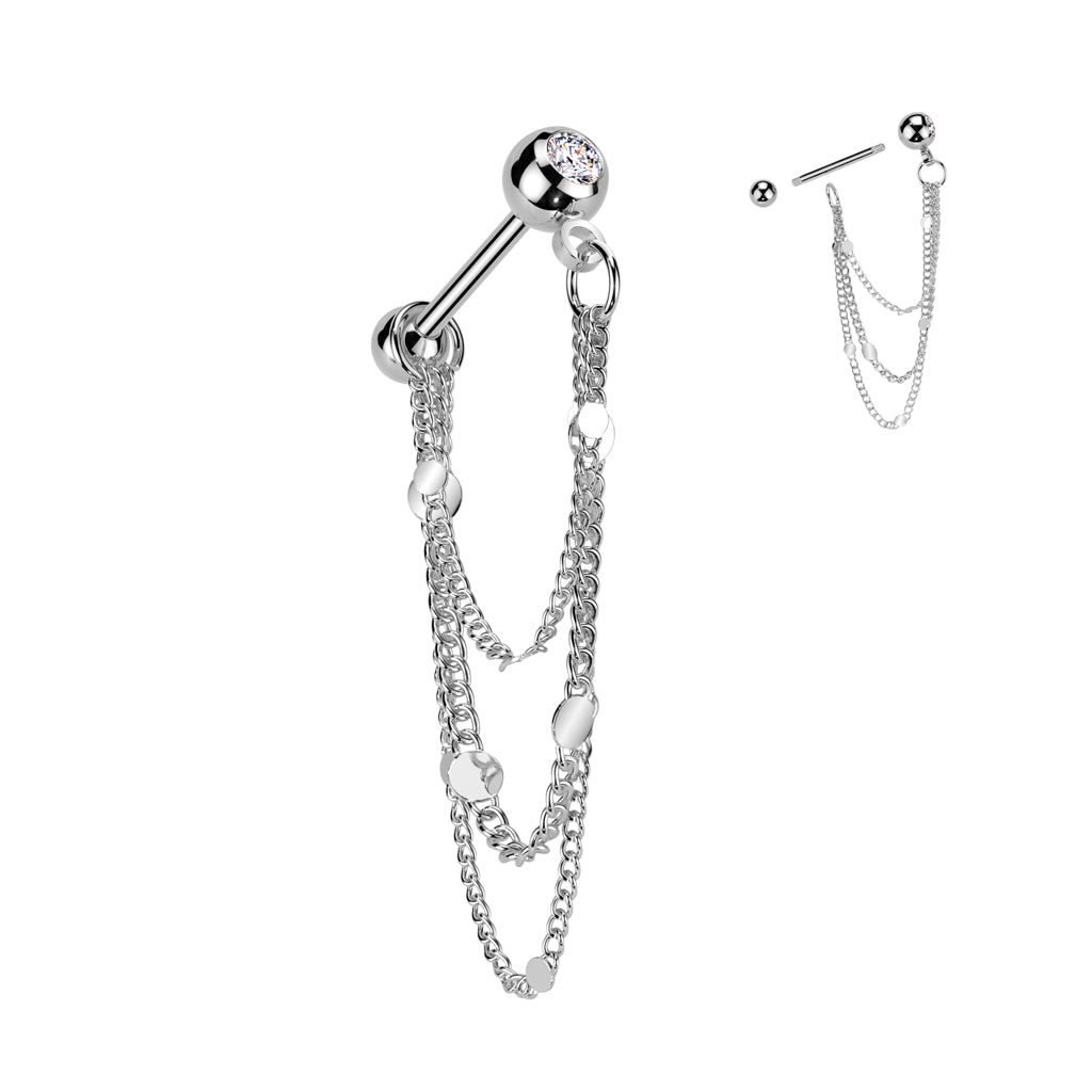 Triple Chain & Sequin Drape Bezel-Set Crystal Ball Back 16g