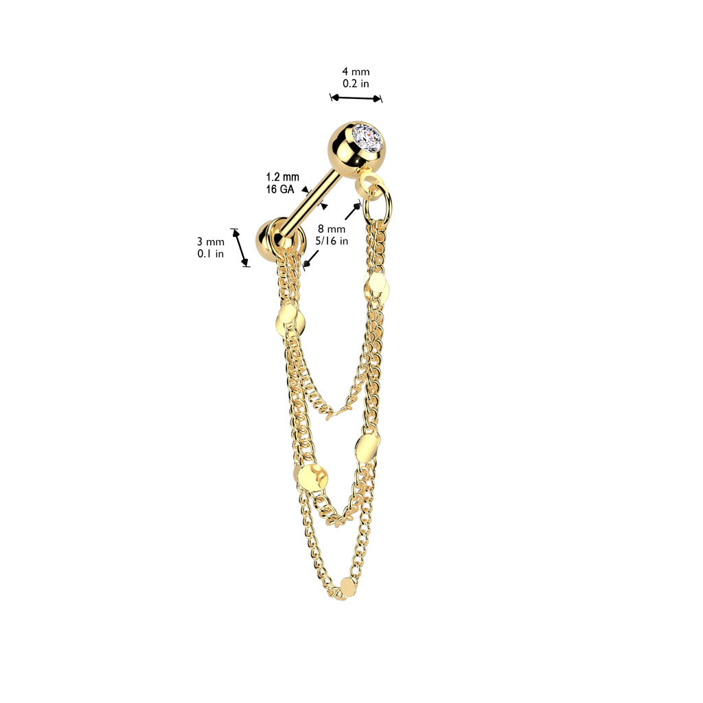 Triple Chain & Sequin Drape Bezel-Set Crystal Ball Back 16g