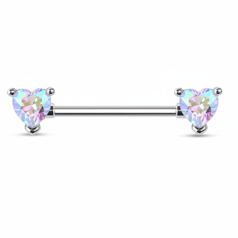 Claw-Set Lovely Heart Crystal Nipple Barbell 14g