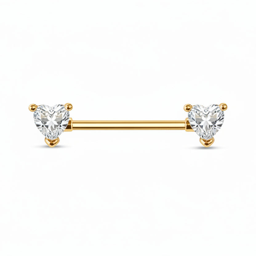 Claw-Set Lovely Heart Crystal Nipple Barbell 14g