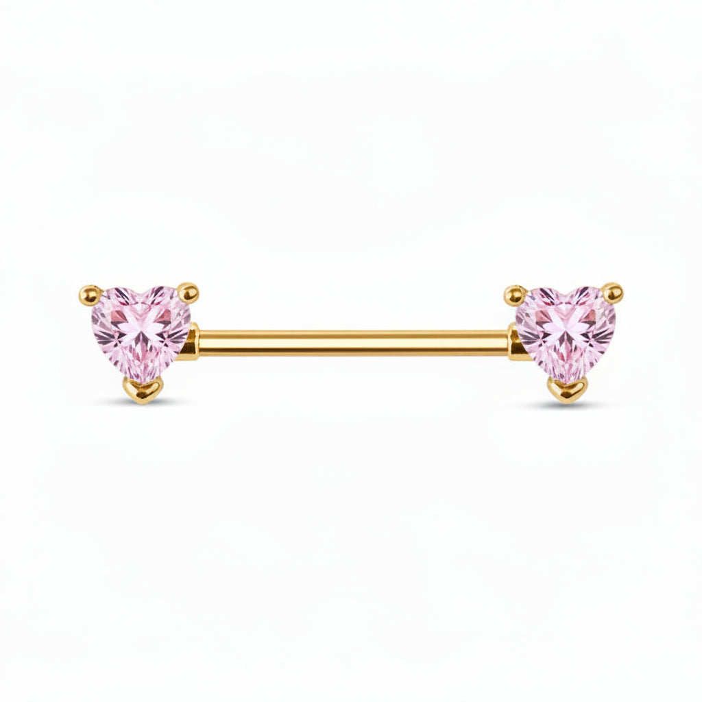 Claw-Set Lovely Heart Crystal Nipple Barbell 14g