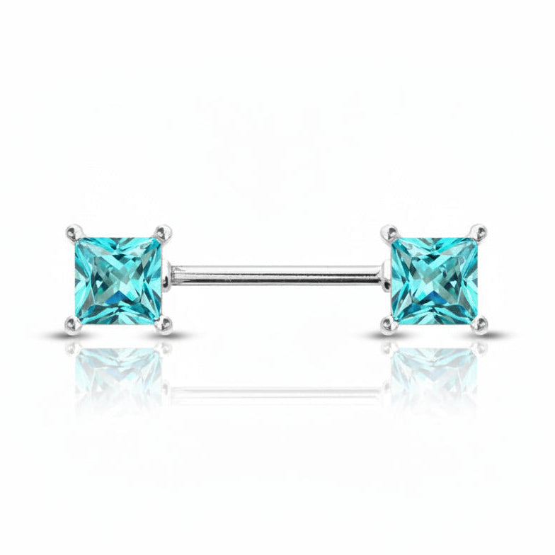 Premium Claw-Set Princess Cut Crystal Nipple Barbell 14g