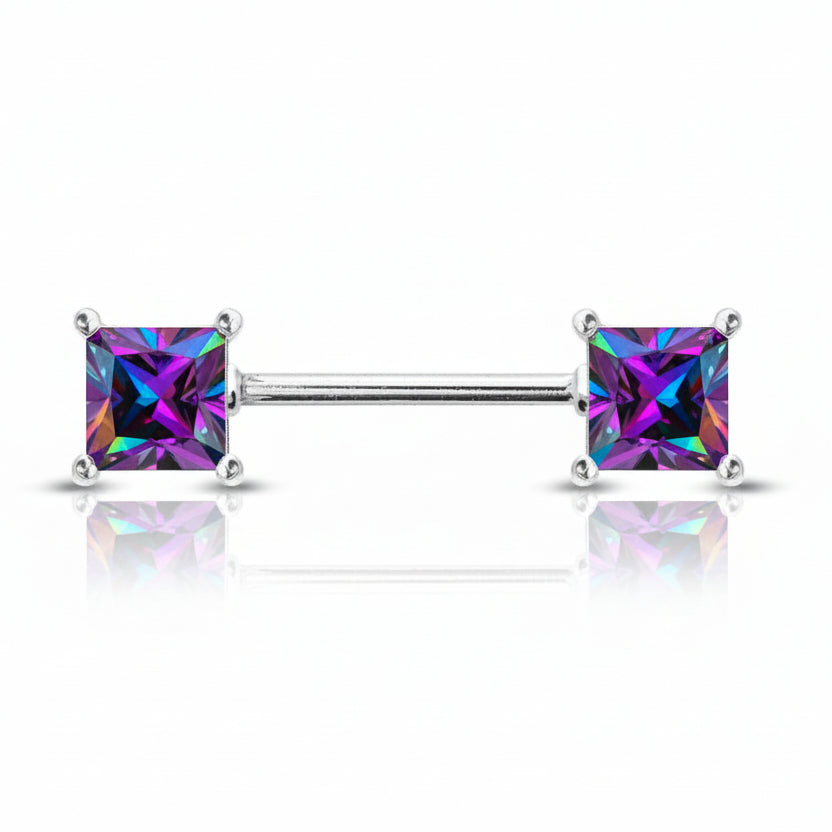 Premium Claw-Set Princess Cut Crystal Nipple Barbell 14g