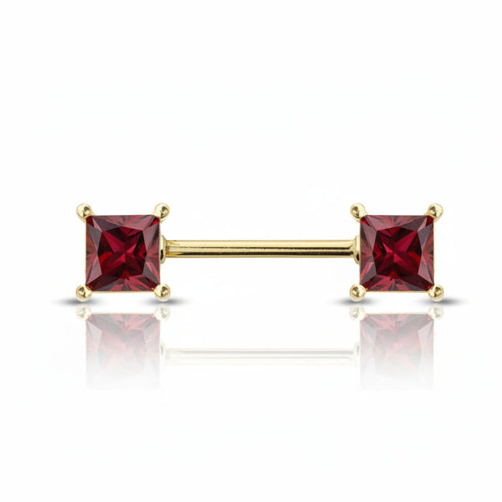 Premium Claw-Set Princess Cut Crystal Nipple Barbell 14g
