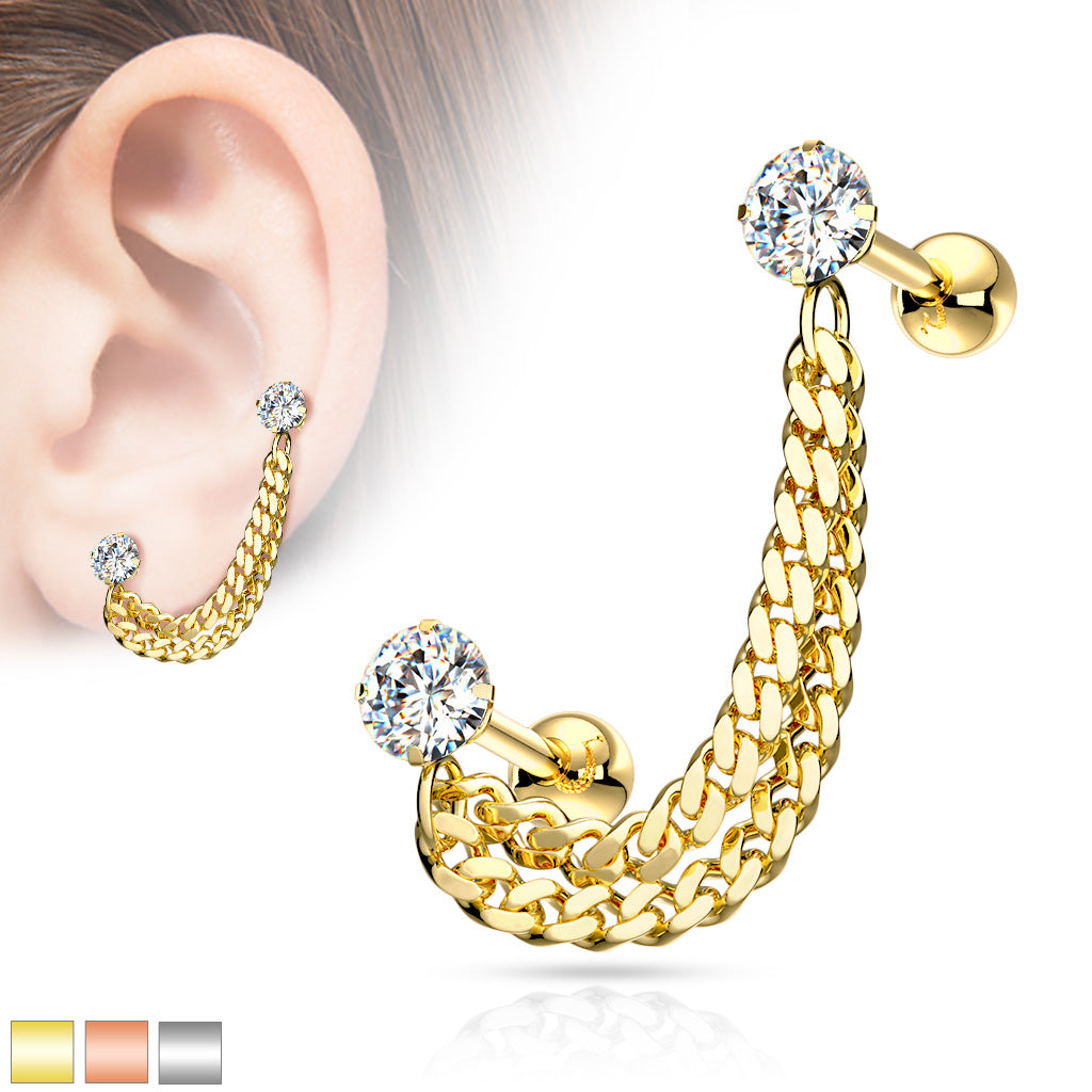 Premium Double Chain + Claw-Set Crystal Ball Back