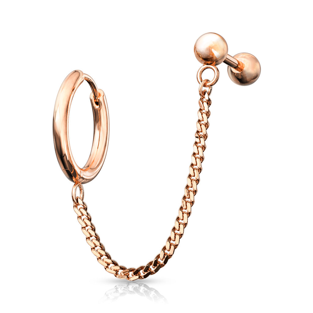Cartilage-Stud-+-Chain-Earrings-Rose-Gold