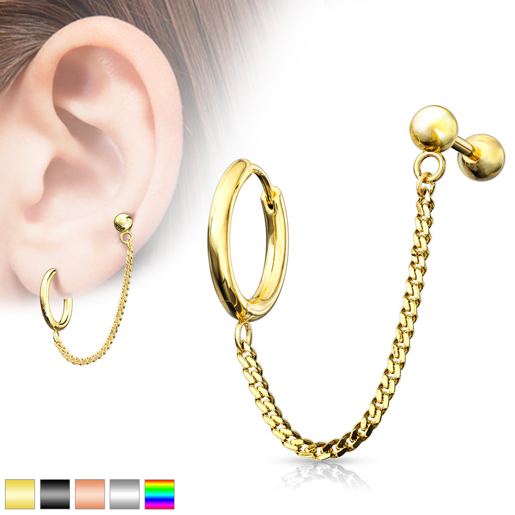 Surgical Steel Ball Back + Chain Earrings