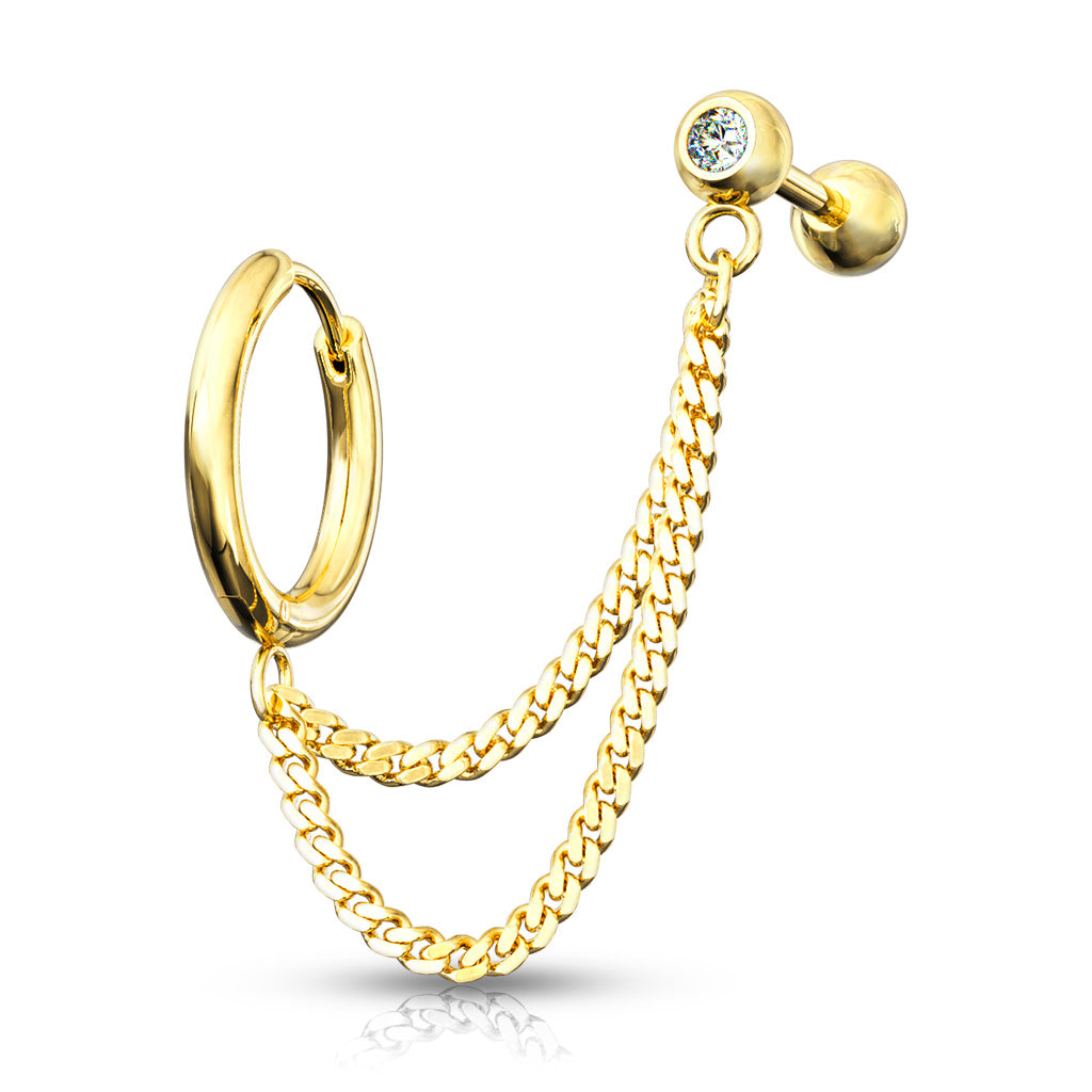 Premium Surgical Steel Bezel-Set Crystal Ball Back + Chain Earrings