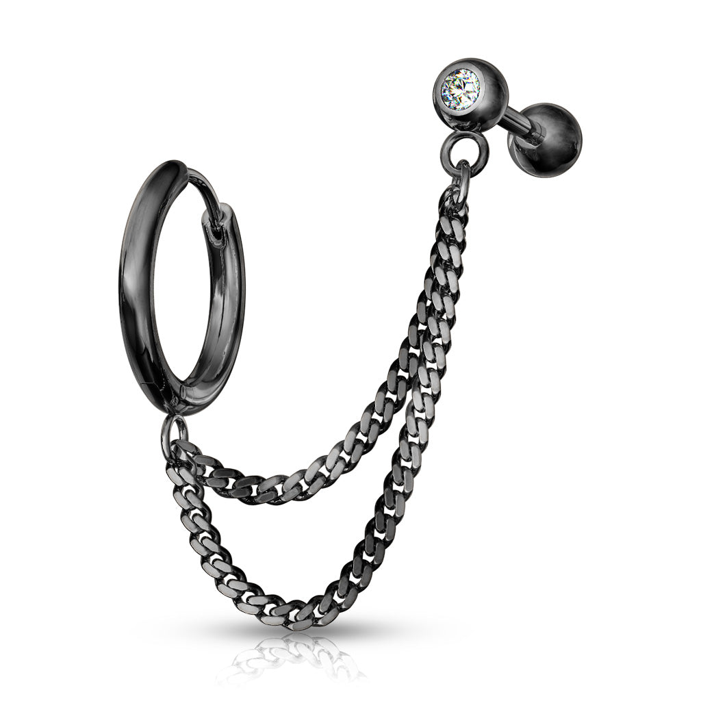 Premium Surgical Steel Bezel-Set Crystal Ball Back + Chain Earrings