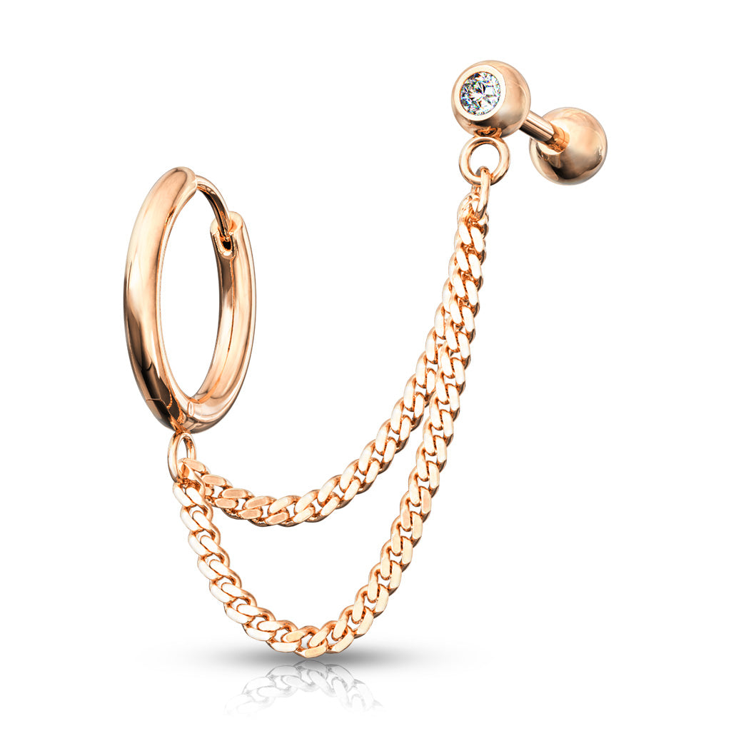 Premium Surgical Steel Bezel-Set Crystal Ball Back + Chain Earrings