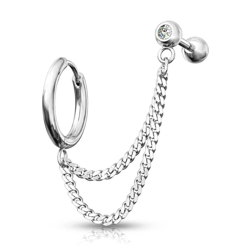 Premium Surgical Steel Bezel-Set Crystal Ball Back + Chain Earrings