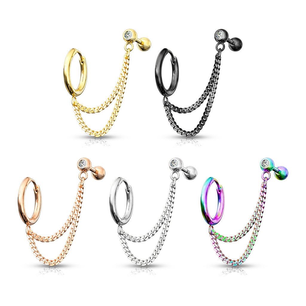 Premium Surgical Steel Bezel-Set Crystal Ball Back + Chain Earrings