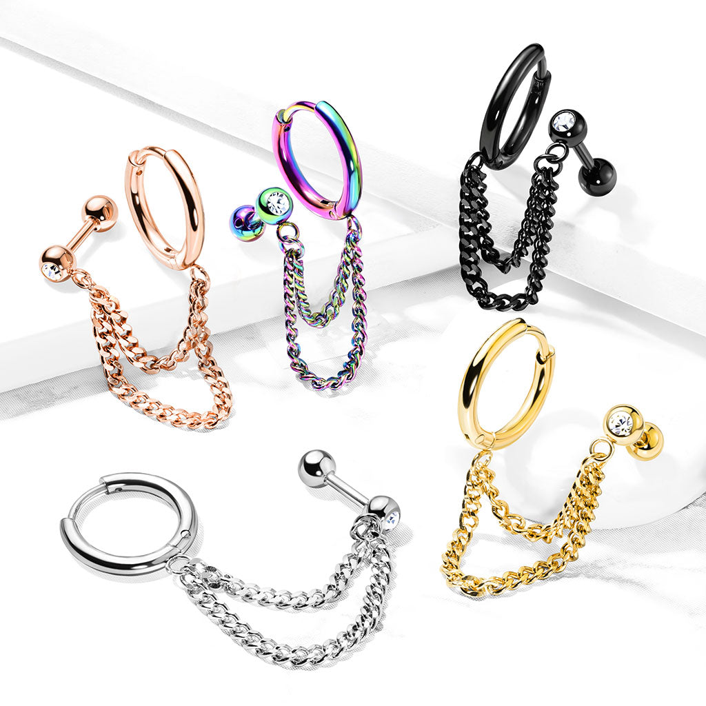 Premium Surgical Steel Bezel-Set Crystal Ball Back + Chain Earrings