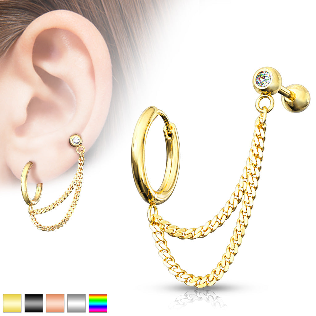 Premium Surgical Steel Bezel-Set Crystal Ball Back + Chain Earrings
