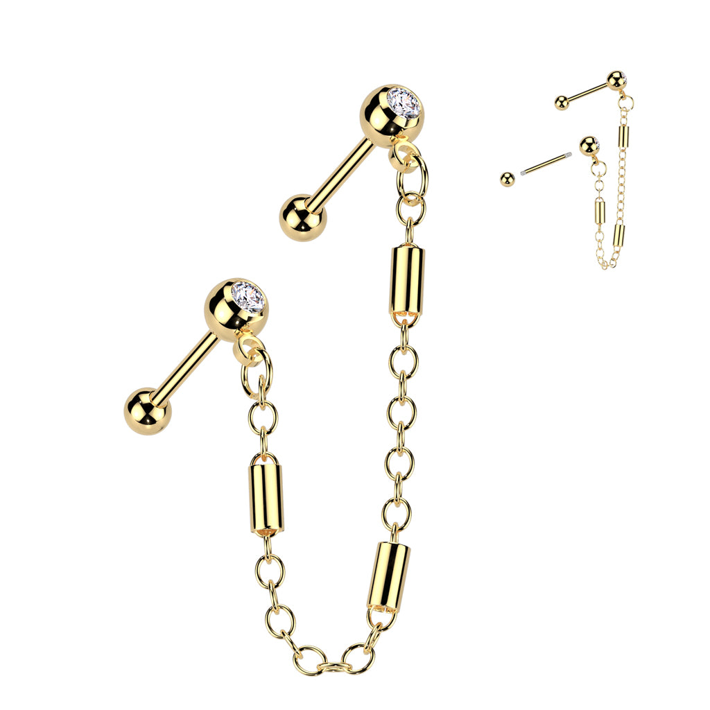 Rectangle Link Chain Dangle Double Ball Back