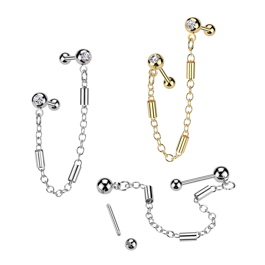 Rectangle Link Chain Dangle Double Ball Back