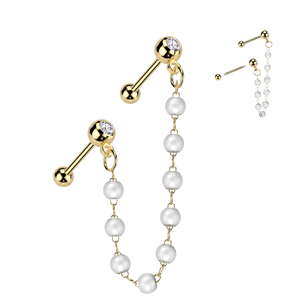 Pearl Chain Dangle Double Ball Back