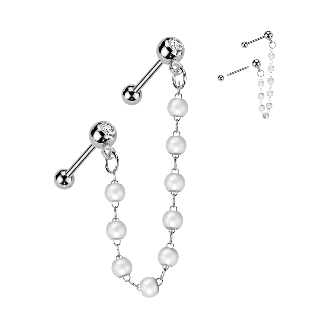 Pearl Chain Dangle Double Ball Back