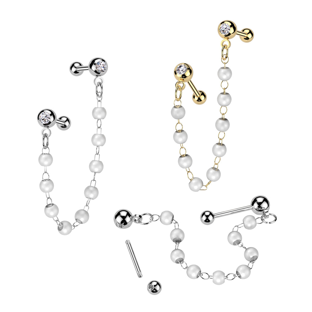Pearl Chain Dangle Double Ball Back