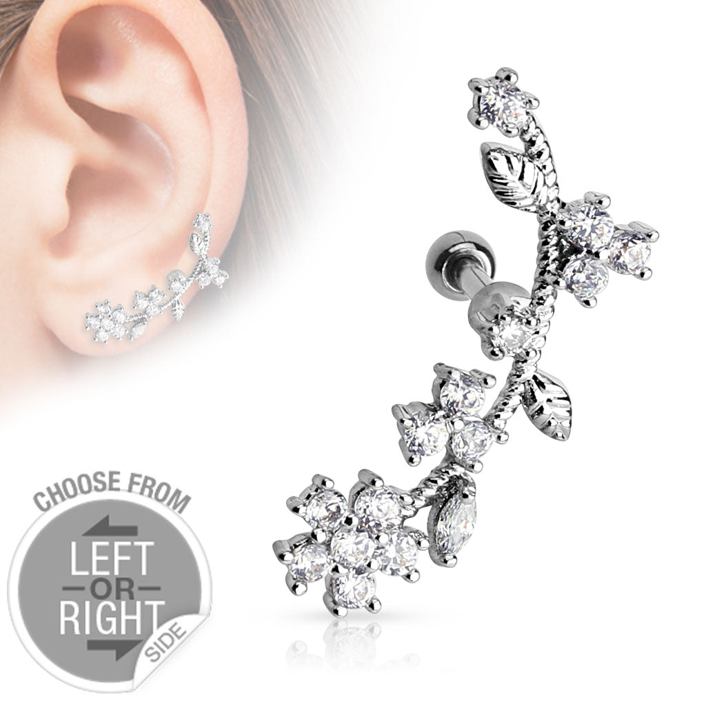 Claw-Set Crystal Floral Vine Ball Back 16g