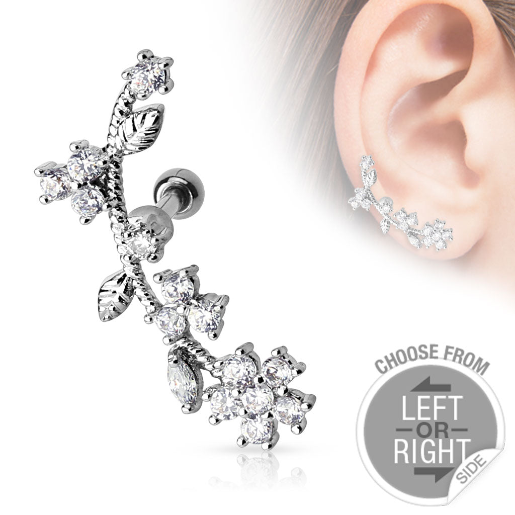 Claw-Set Crystal Floral Vine Ball Back 16g