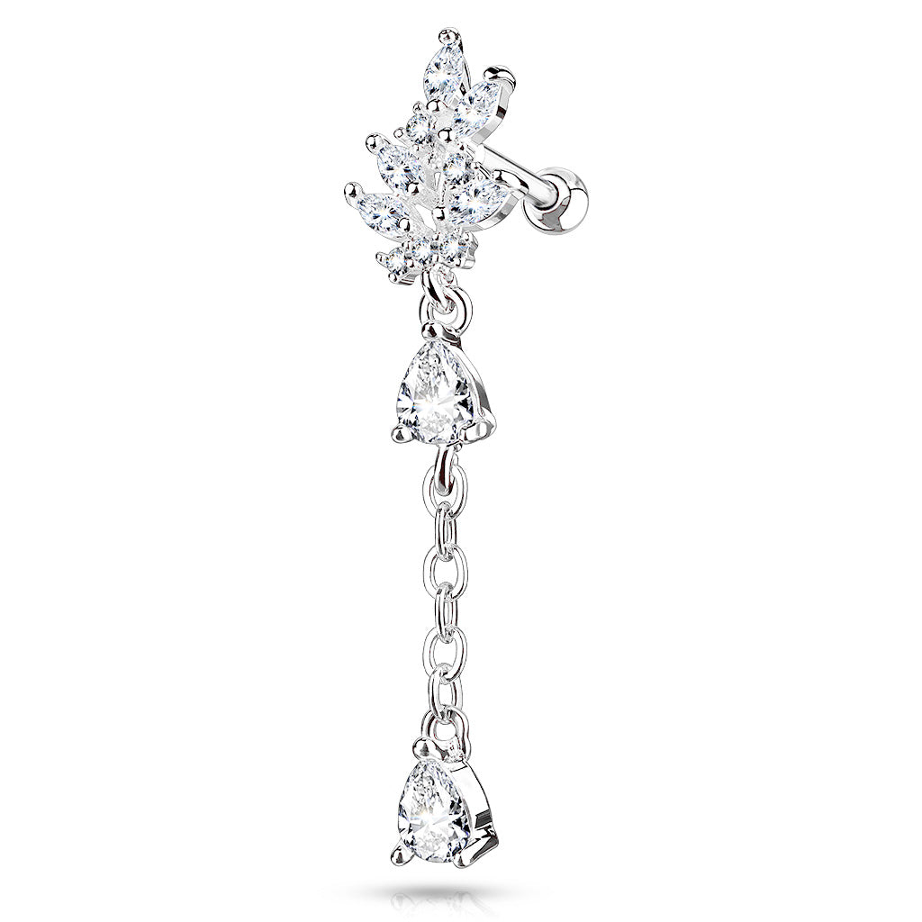 Claw-Set Marquise Branch + Teardrop Crystal Ball Back Dangle 16g