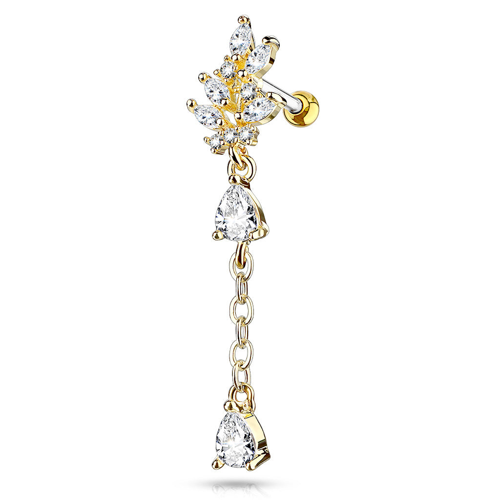 Claw-Set Marquise Branch + Teardrop Crystal Ball Back Dangle 16g