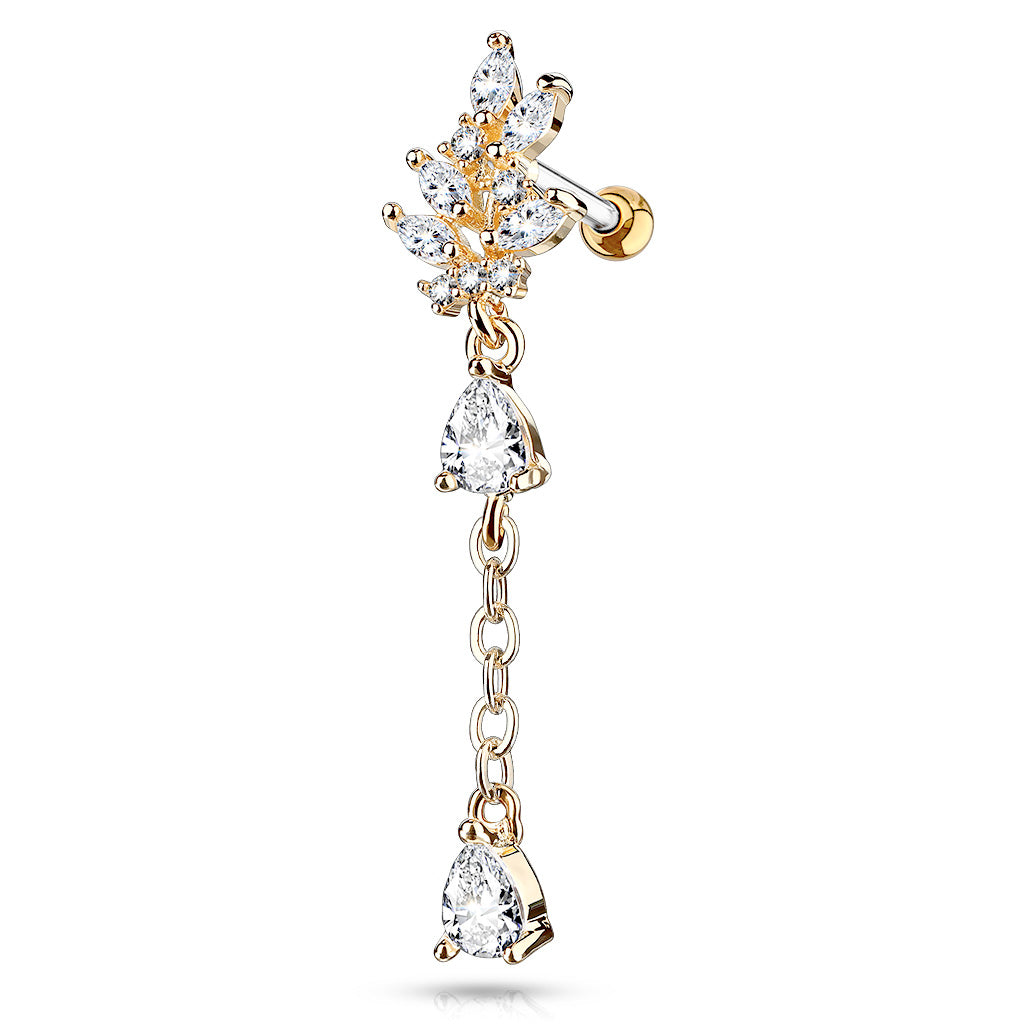 Claw-Set Marquise Branch + Teardrop Crystal Ball Back Dangle 16g