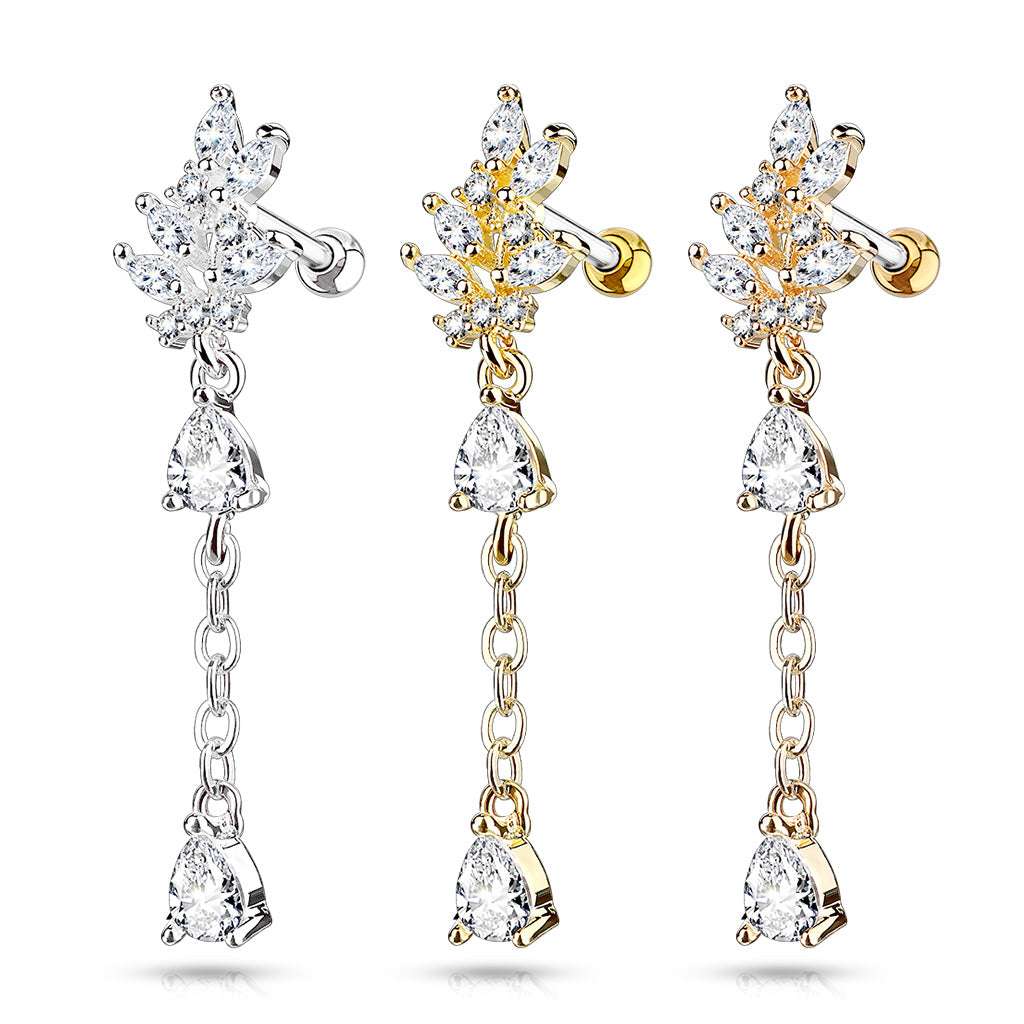 Claw-Set Marquise Branch + Teardrop Crystal Ball Back Dangle 16g