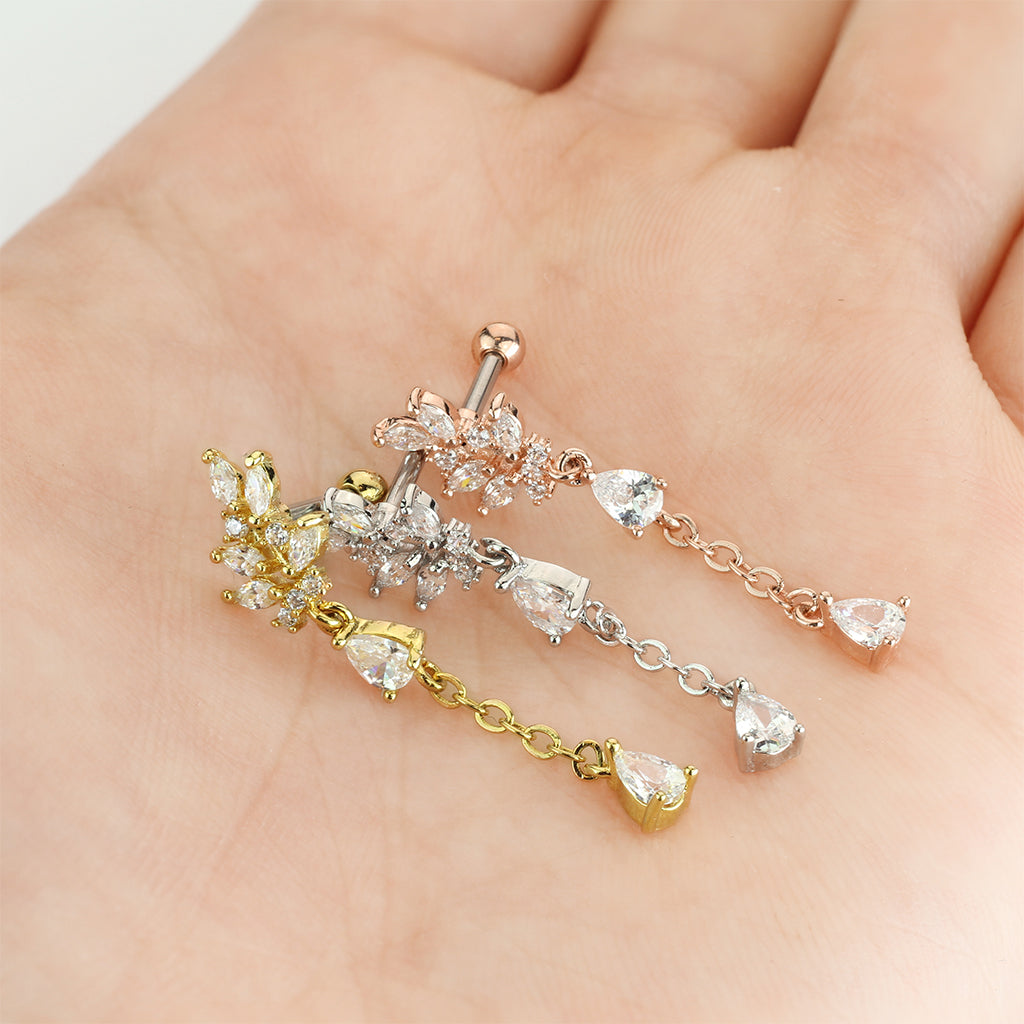 Claw-Set Marquise Branch + Teardrop Crystal Ball Back Dangle 16g