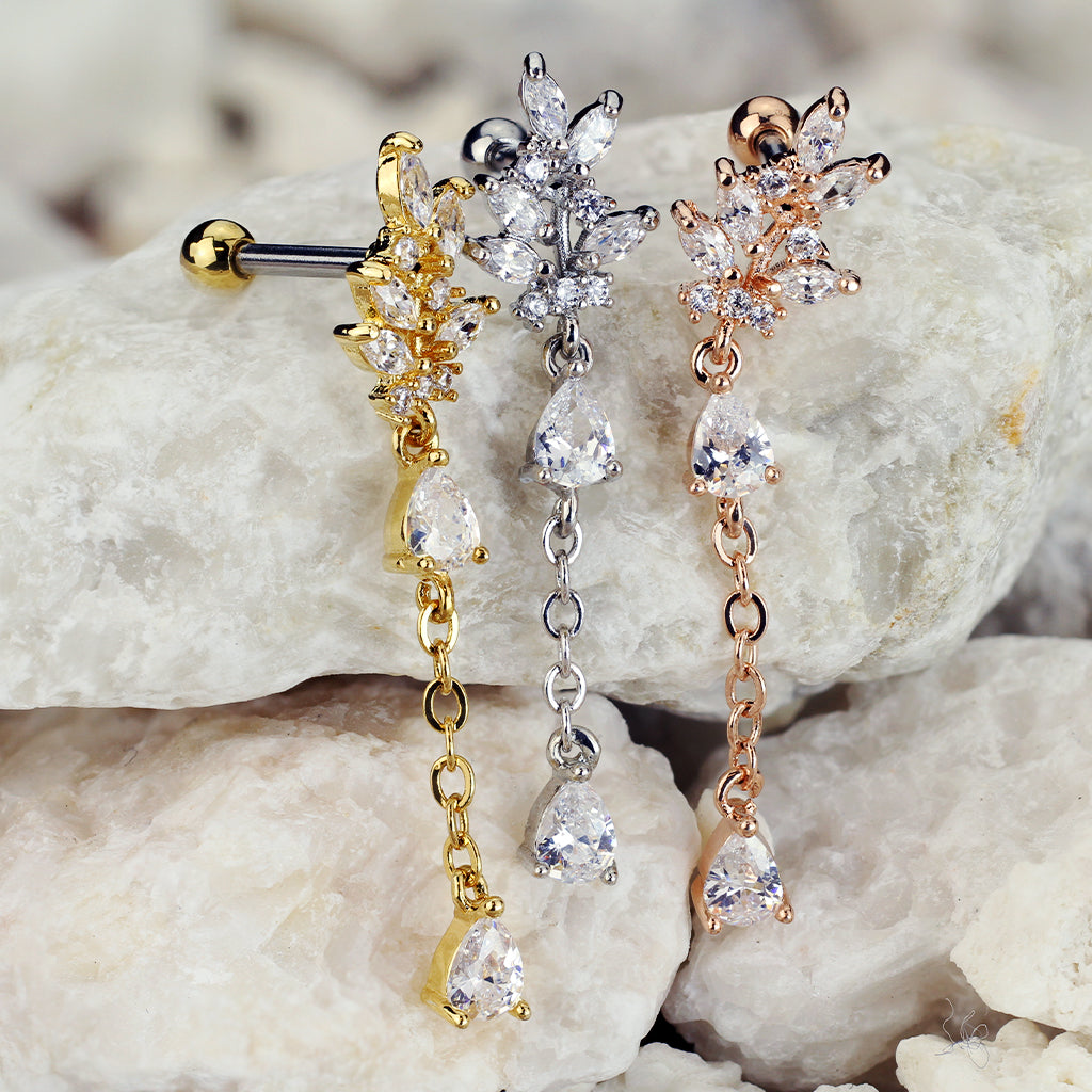 Claw-Set Marquise Branch + Teardrop Crystal Ball Back Dangle 16g