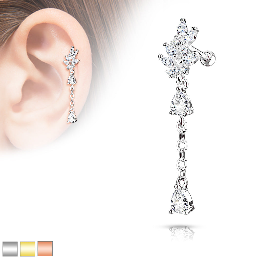 Claw-Set Marquise Branch + Teardrop Crystal Ball Back Dangle 16g