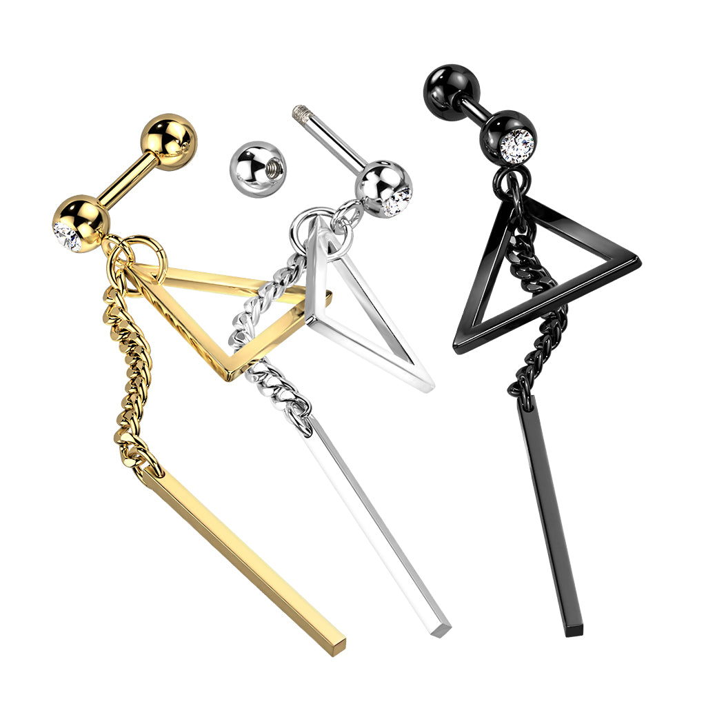 Premium Triangle + Chain Ball Back Dangle 16g