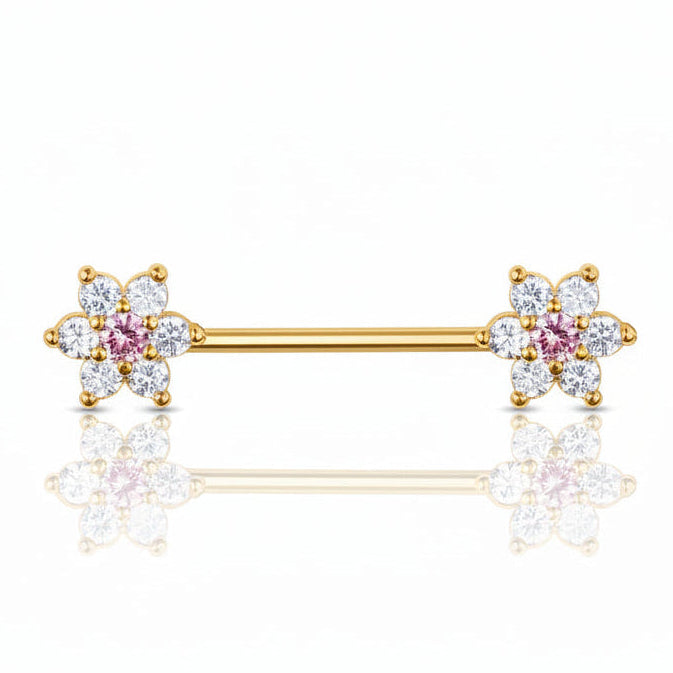 Crystal Flowers Nipple Barbell 14g