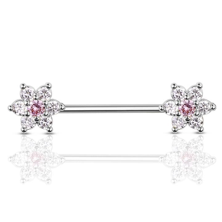 Crystal Flowers Nipple Barbell 14g