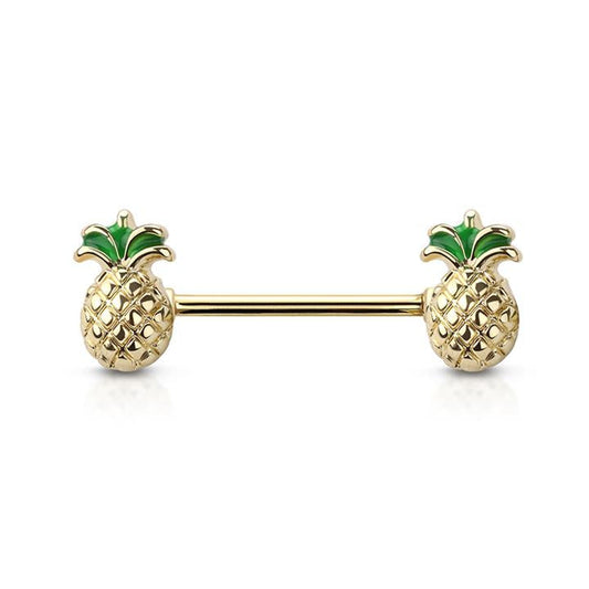Etched Pineapple Nipple Barbell 14g