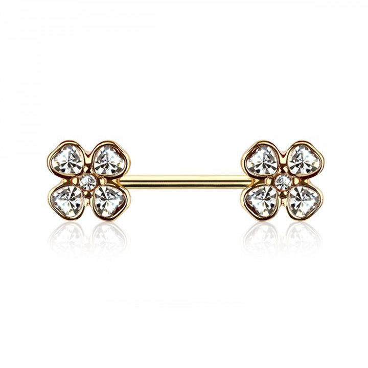 Four-Leaf Clover Crystal Nipple Barbell 14g