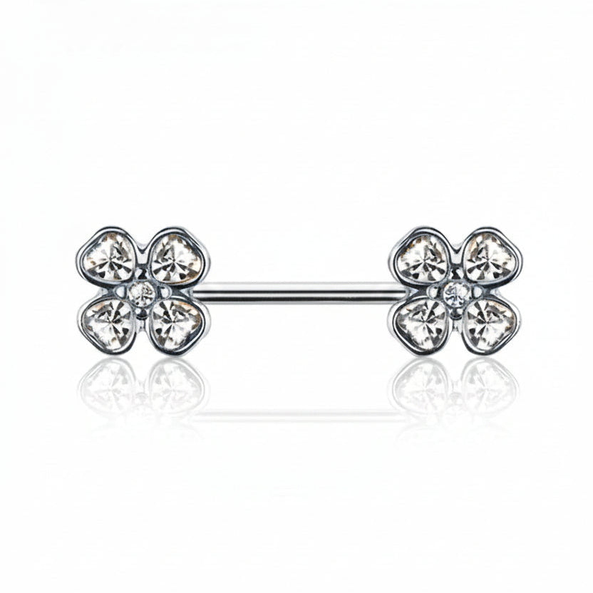 Four-Leaf Clover Crystal Nipple Barbell 14g