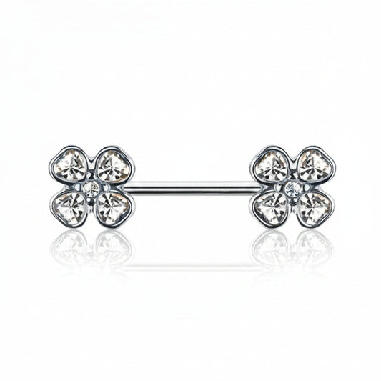 Four-Leaf Clover Crystal Nipple Barbell 14g