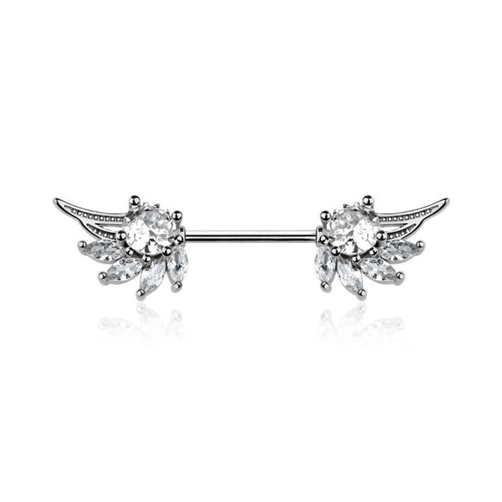 Embellished Crystal Angel Wings Nipple Barbell 14g