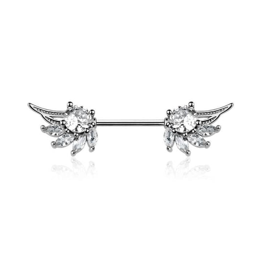 Embellished Crystal Angel Wings Nipple Barbell 14g