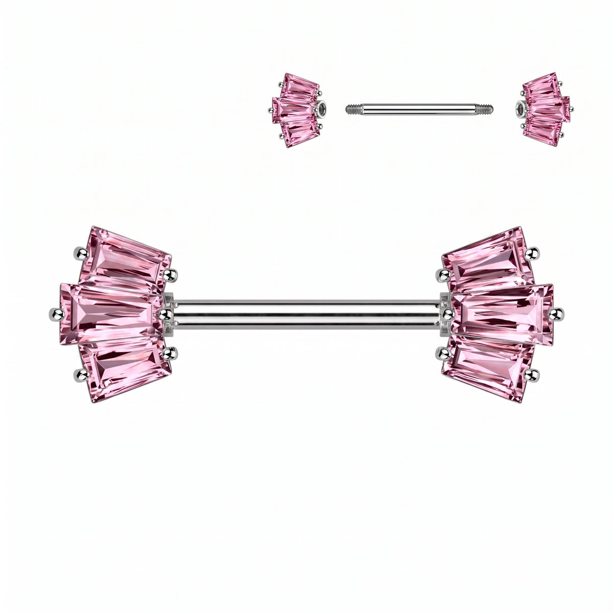 Claw-Set 3-Baguette Crystal Nipple Barbell 14g