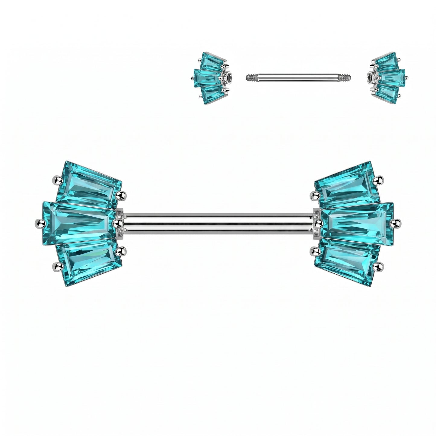Claw-Set 3-Baguette Crystal Nipple Barbell 14g