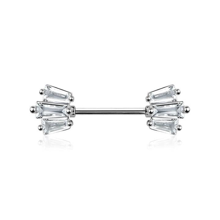 Triple Edge Crystal Nipple Barbell 14g