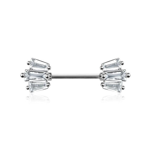 Triple Edge Crystal Nipple Barbell 14g