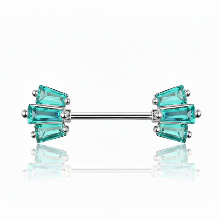 Triple Edge Crystal Nipple Barbell 14g