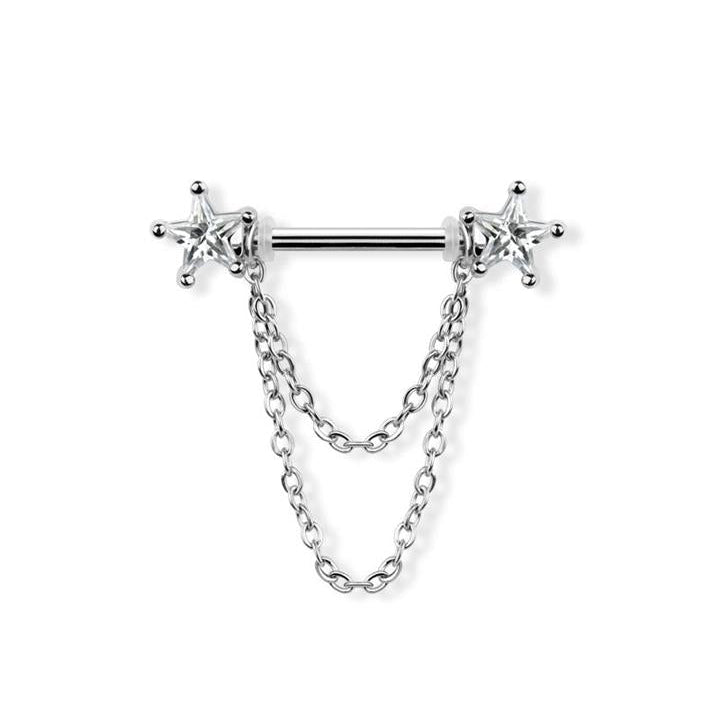 Chained Star Crystal Nipple Barbell 14g