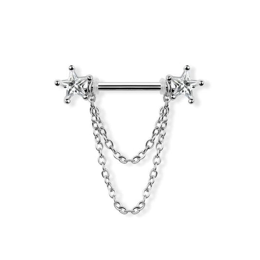 Chained Star Crystal Nipple Barbell 14g